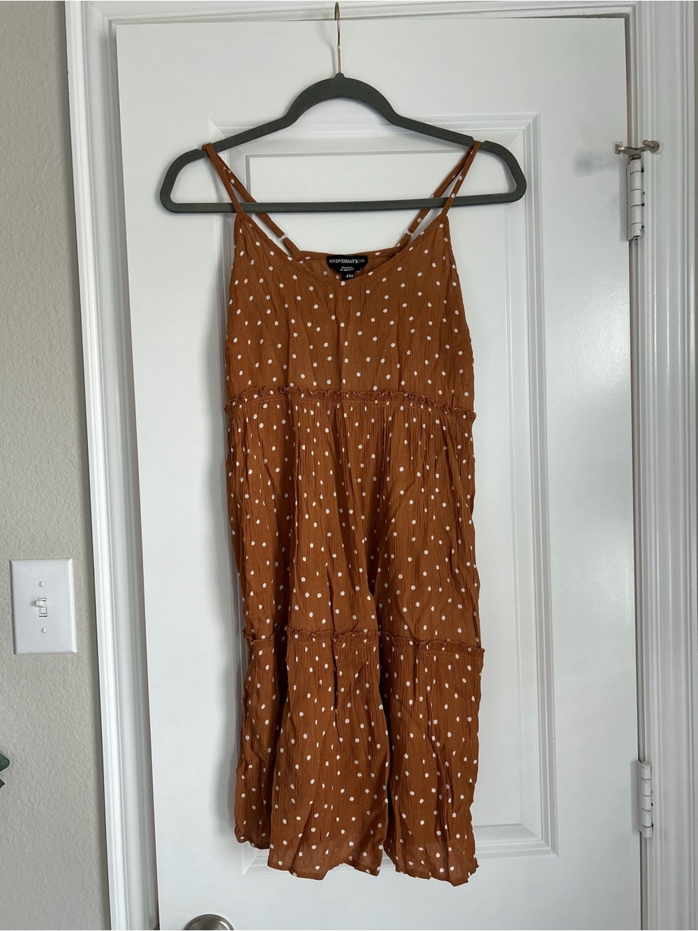 Wednesday’s Girl Rust Polka Dot Tiered Mini Dress